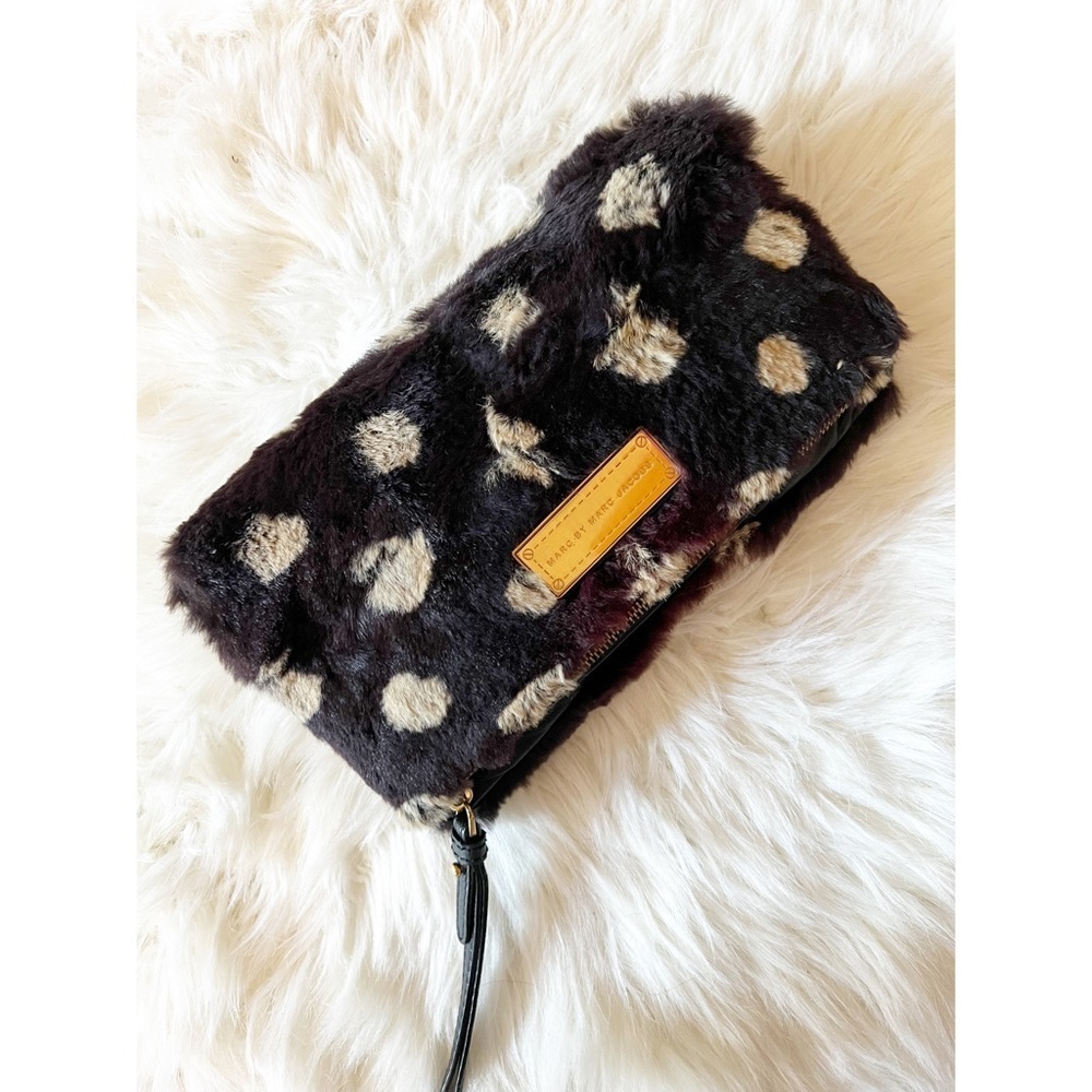 Marc by Marc Jacobs Too Hot To Party Black White Polka-dot Fur Fold Clutch
